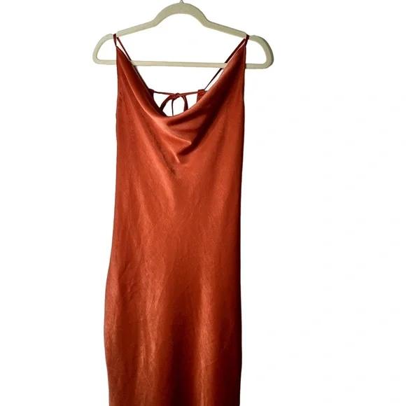 NWT BCBGeneration Silky Satin Cooper Rose Rust Slip Maxi Dress Medium - Picture 6 of 12